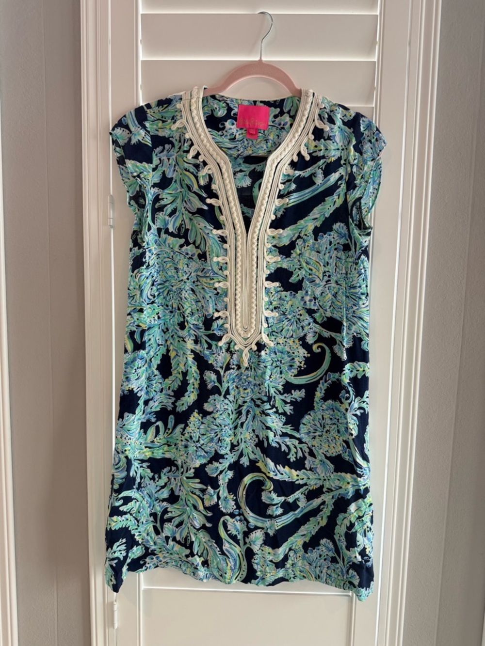 Lilly Pulitzer Navy Floral Paisley Tunic with Pink Label